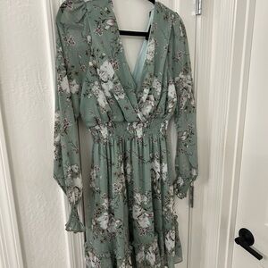 Chiffon Floral Green Dress